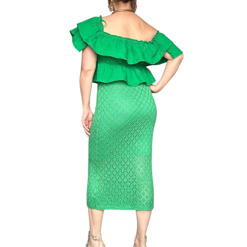 Green Off-Shoulder Ruffled Skirt Set - Women - Small - Picture 3 of 6